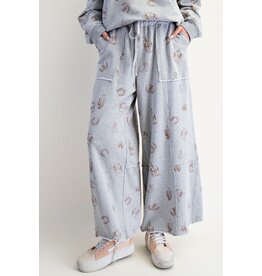 Willie Western Print Washed Terry Pants Grey