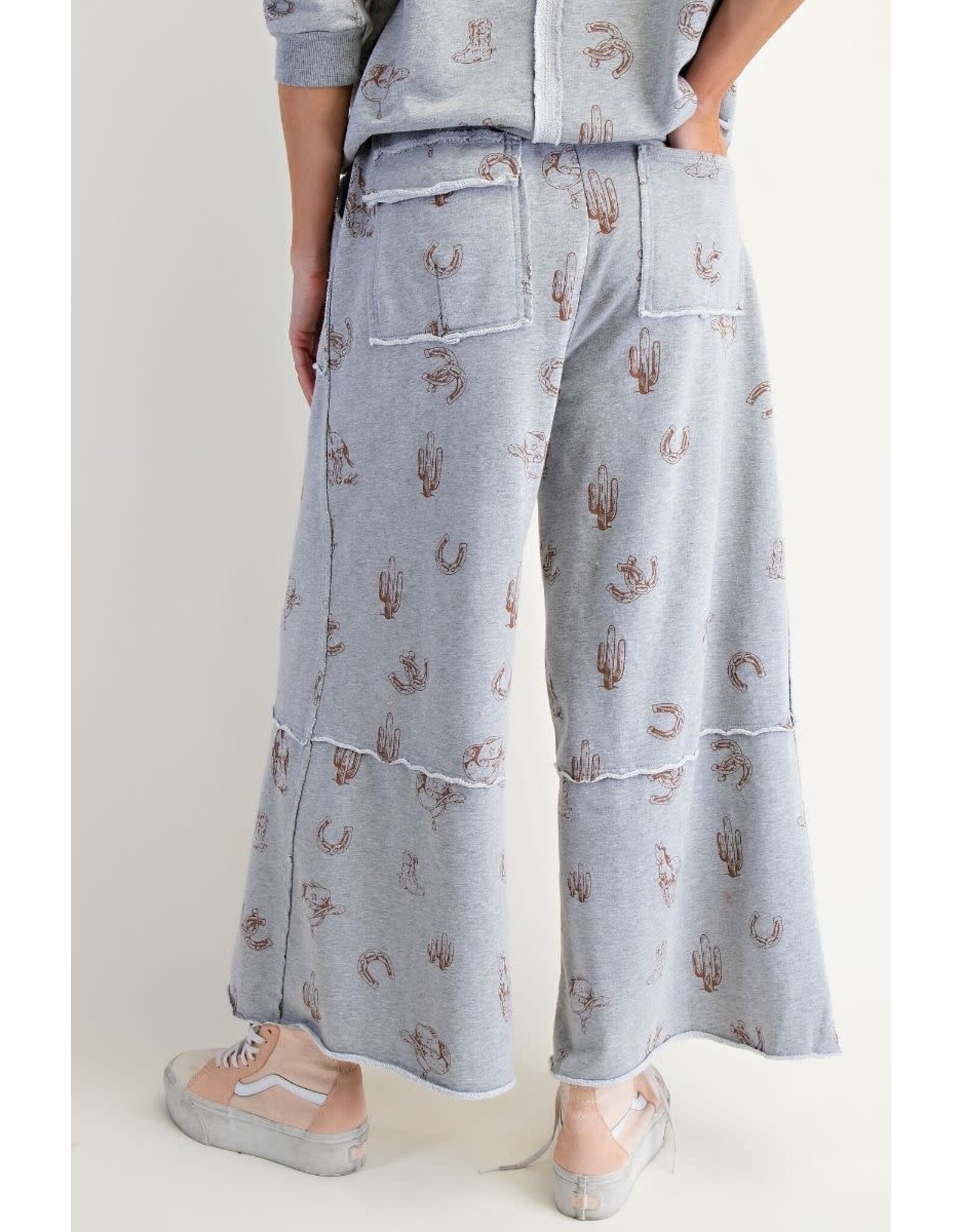 Willie Western Print Washed Terry Pants Grey