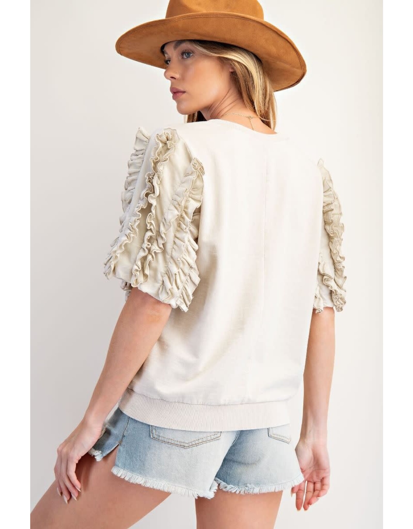 Eli Ruffle Sleeve Mineral Wash Top