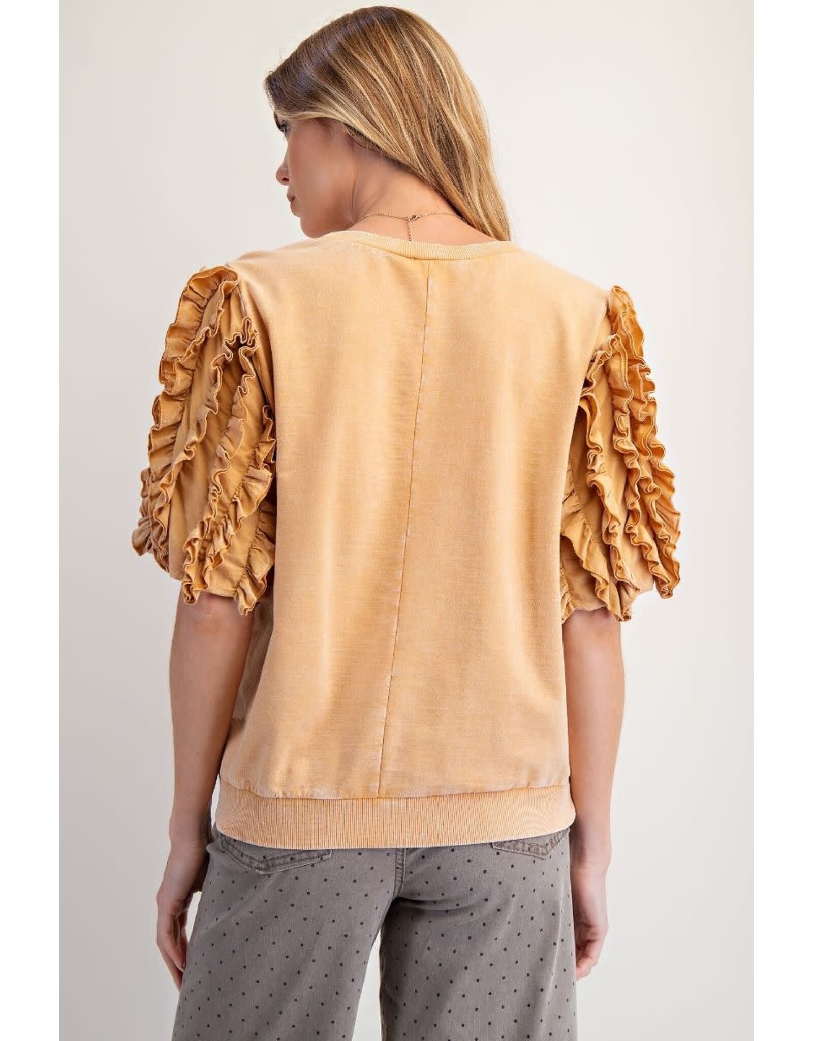 Eli Ruffle Sleeve Mineral Wash Top