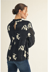 Lediana Floral Embroidered Top Black