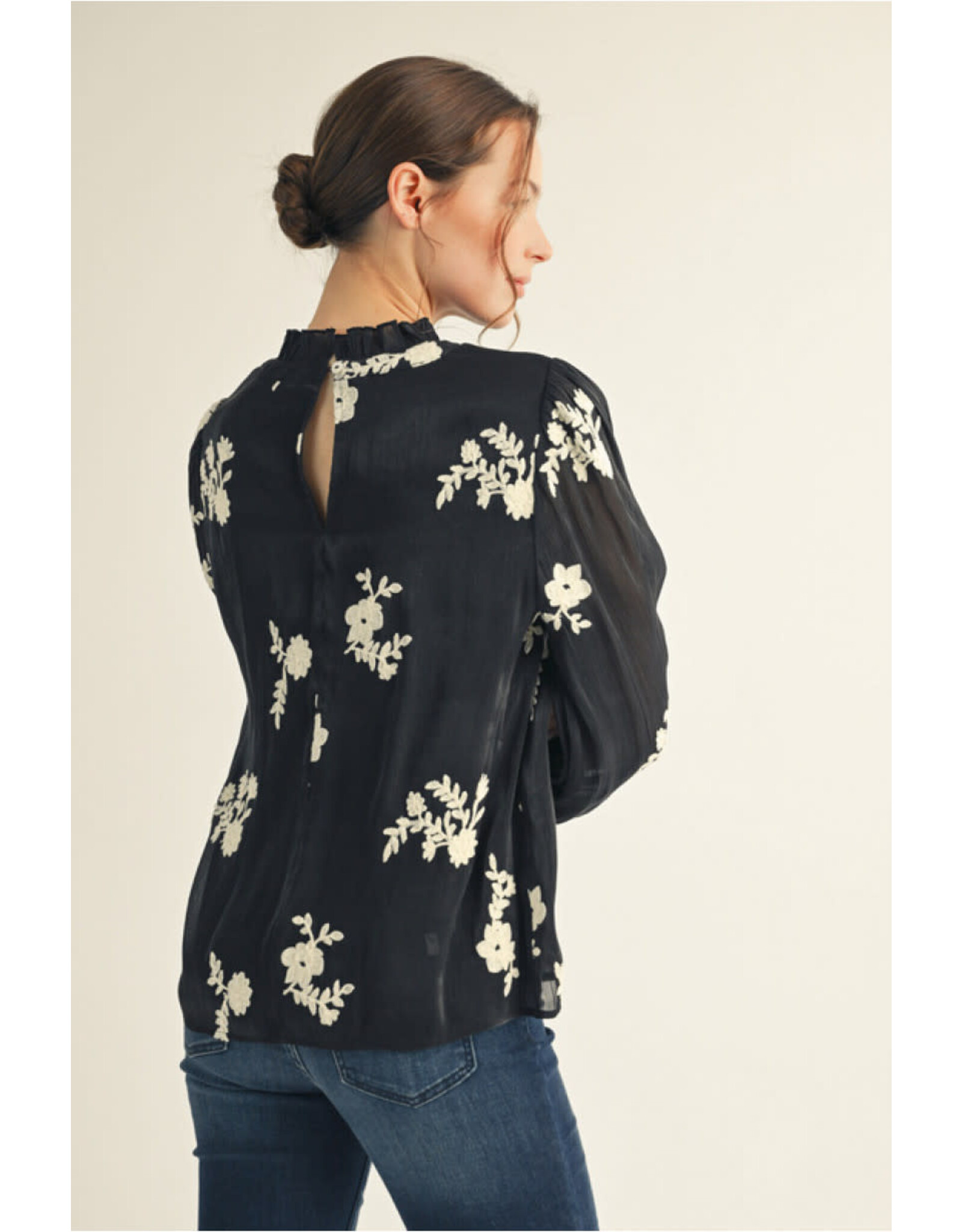 Lediana Floral Embroidered Top Black