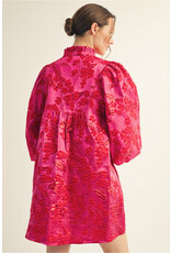 Coletta Puff Sleeves Floral Jacquard Dress Coletta Puff Sleeves Floral Jacquard Dress