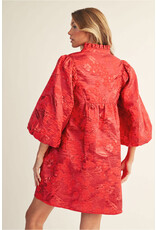 Coletta Puff Sleeves Floral Jacquard Dress Coletta Puff Sleeves Floral Jacquard Dress