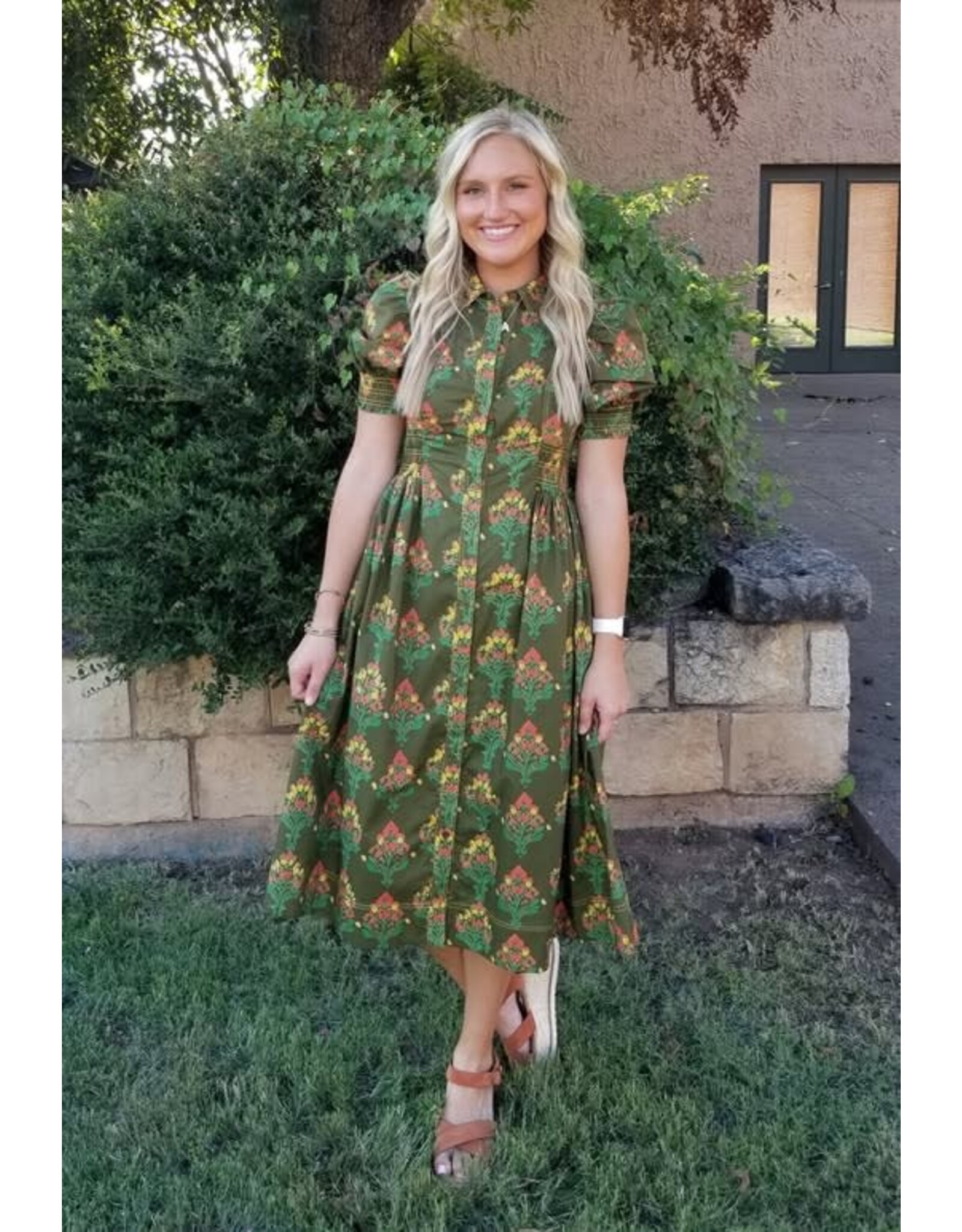 Liliosa Olive Smocked Waist Midi Dress