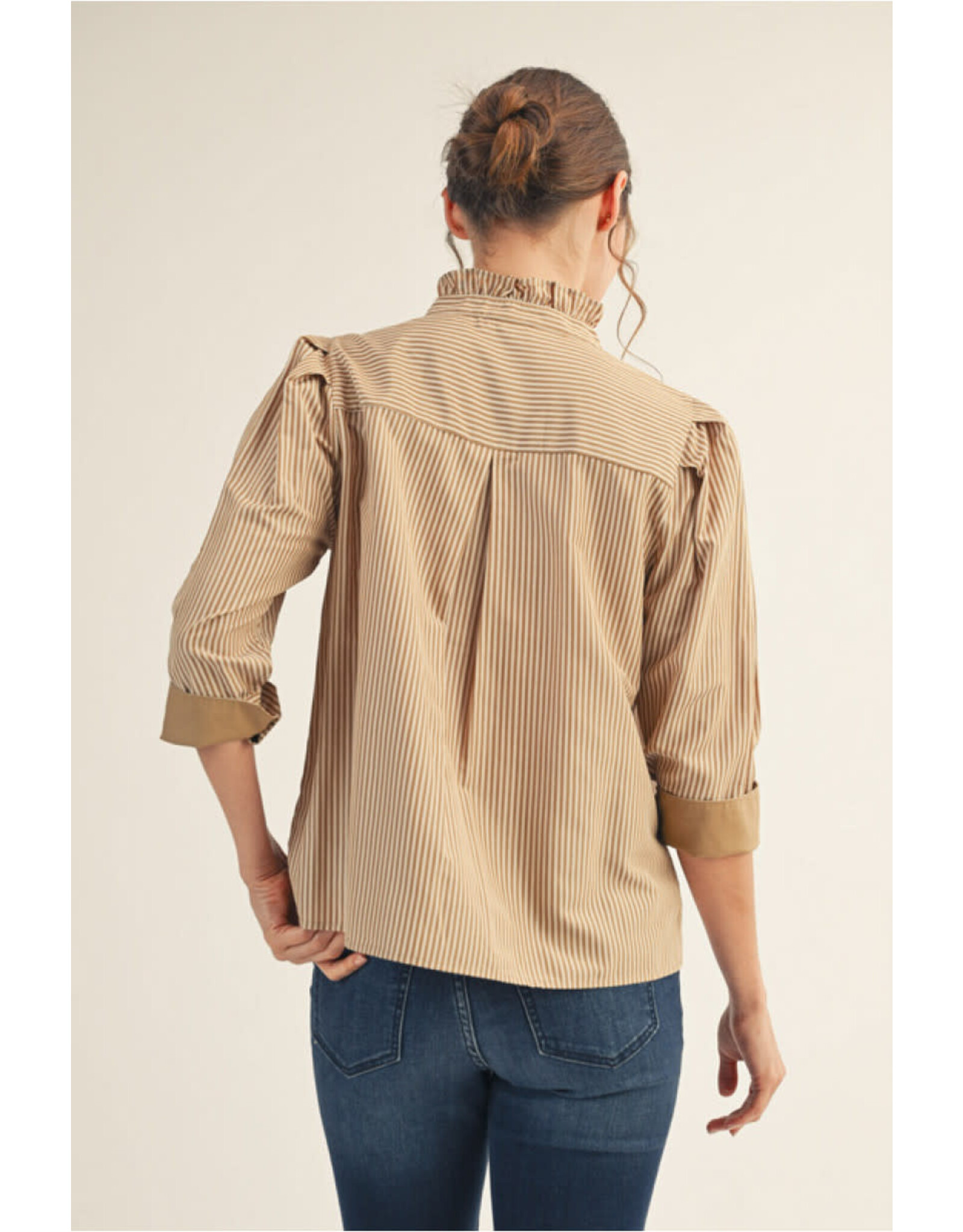 Alvira Stripe Stand Up Collar Top