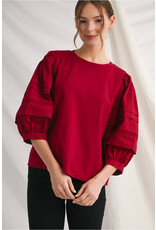 Jayda 3/4 Puff Sleeve With Lace Trim Top