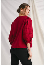 Jayda 3/4 Puff Sleeve With Lace Trim Top