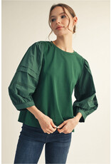 Jayda 3/4 Puff Sleeve With Lace Trim Top