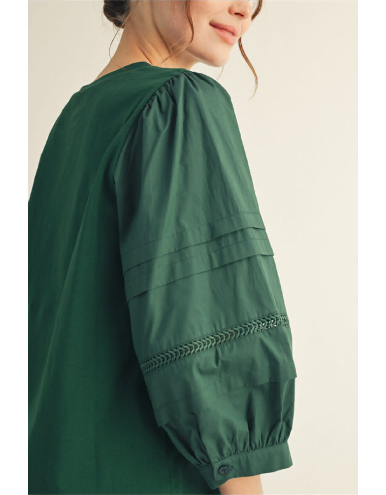 Jayda 3/4 Puff Sleeve With Lace Trim Top