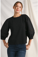 Jayda 3/4 Puff Sleeve With Lace Trim Top