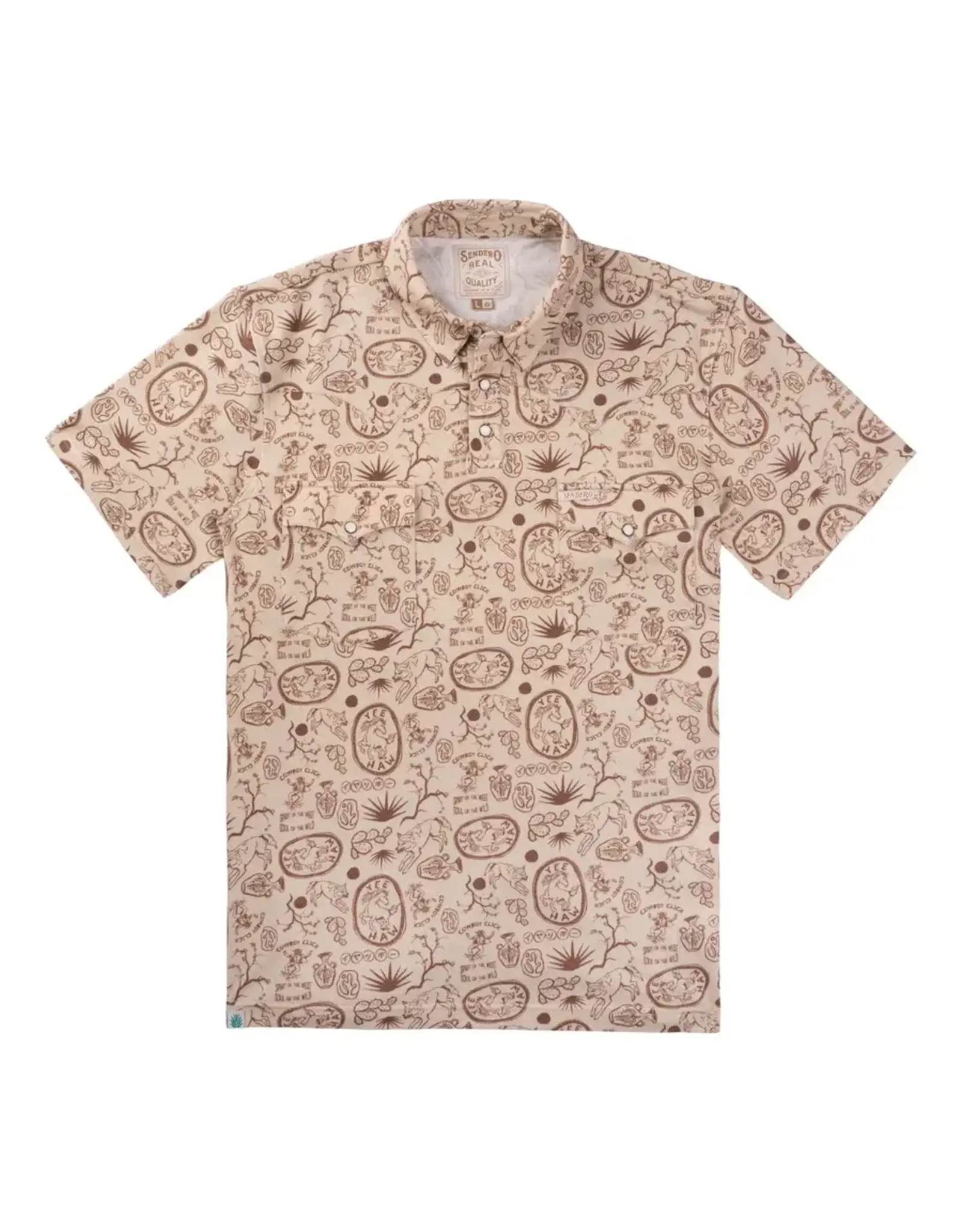 Sendero Cantina Pique Polo Yee Haw Print