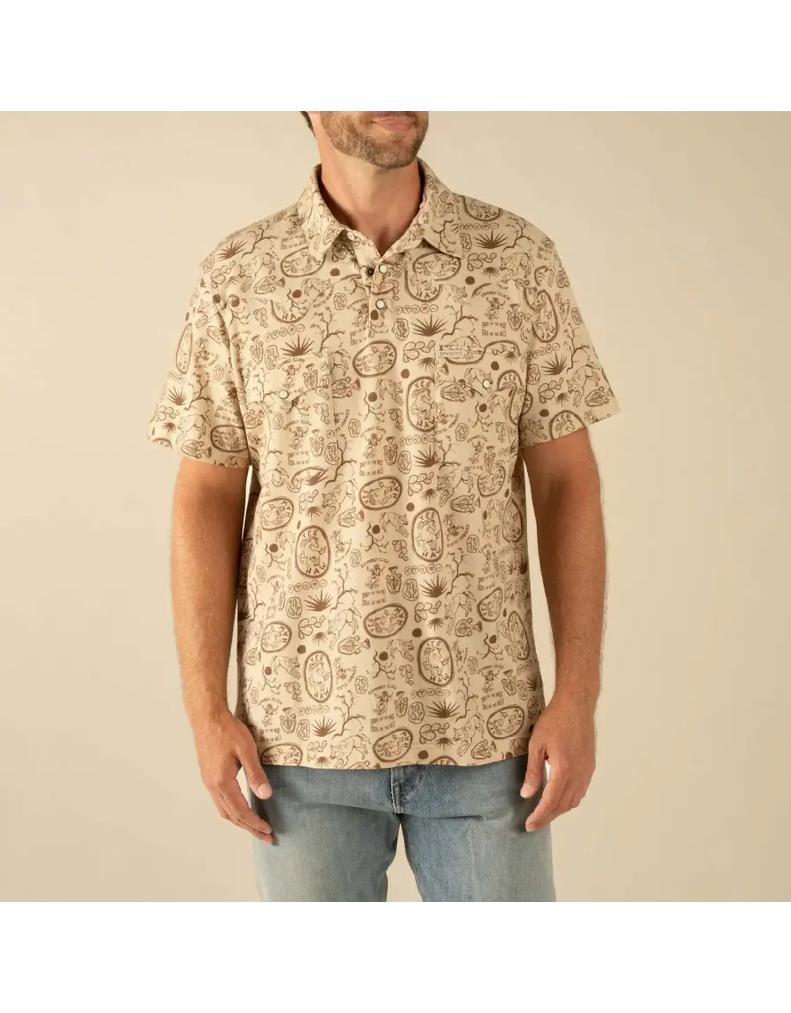 Sendero Cantina Pique Polo Yee Haw Print