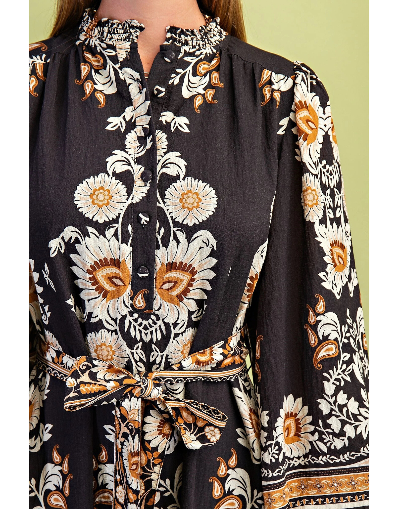 Angelica Black Floral Print Midi Dress