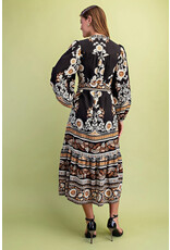 Angelica Black Floral Print Midi Dress