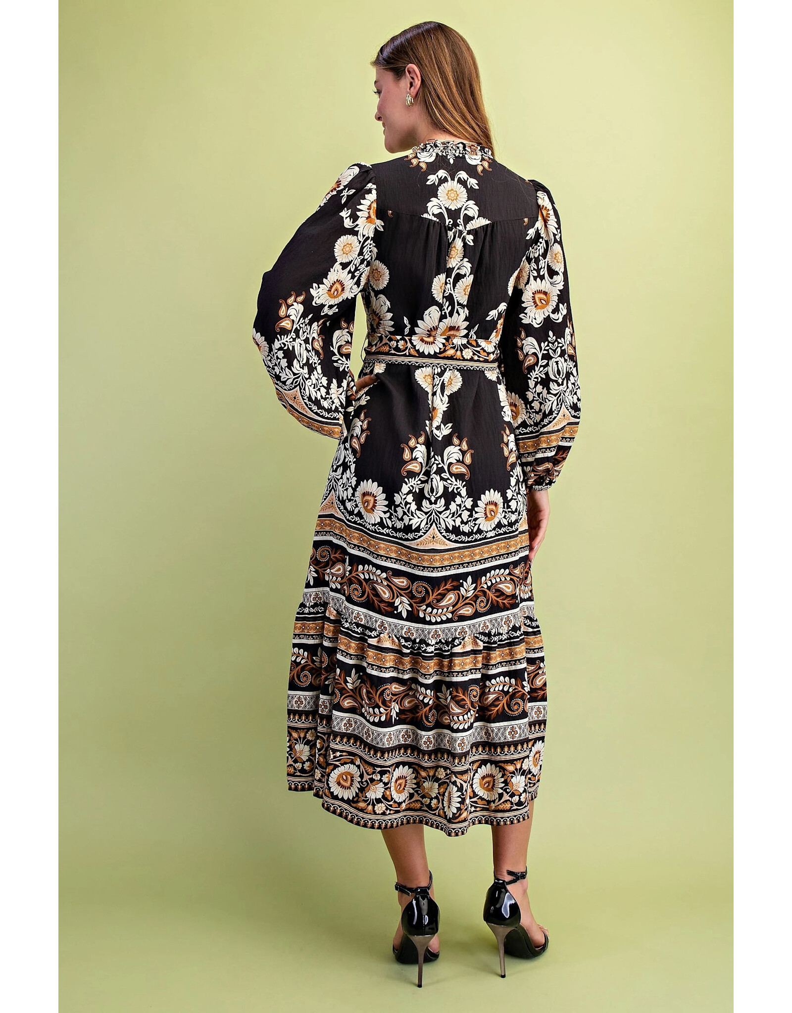 Angelica Black Floral Print Midi Dress