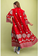 VivI Red Metallic Embroidery Midi Dress