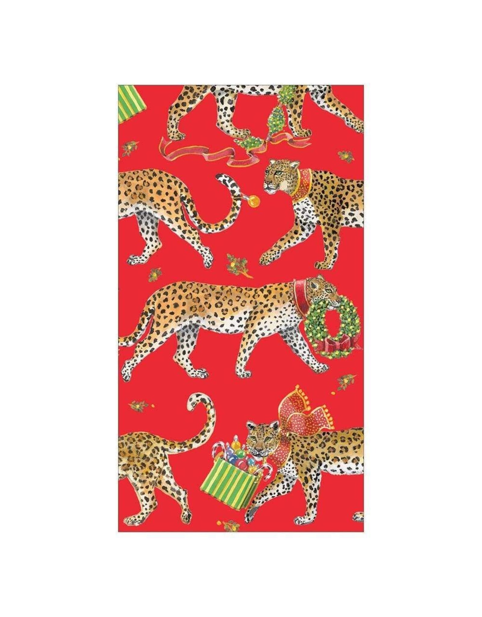 Caspari Caspari Guest Towels Paper Christmas Leopards Red