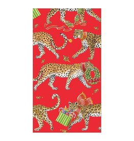 Caspari Caspari Guest Towels Paper Christmas Leopards Red