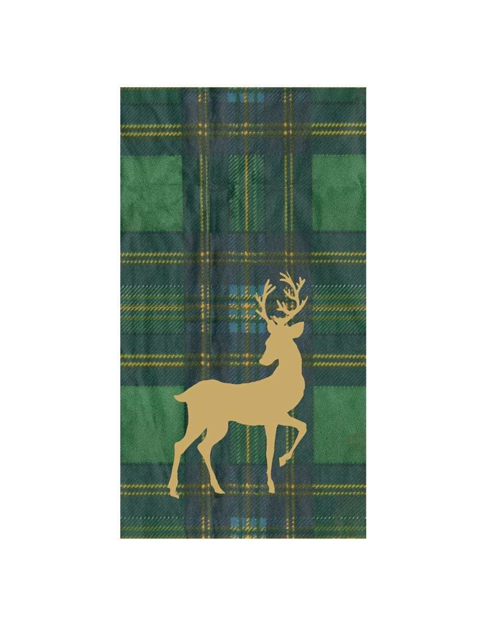Caspari Caspari Guest Towels Paper Reindeer Tartan Green