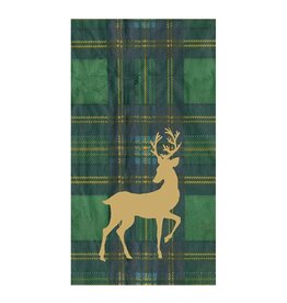 Caspari Caspari Guest Towels Paper Reindeer Tartan Green