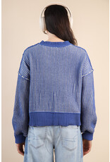 Beatriz Two Tone Royal Blue Stripe Crop Sweater