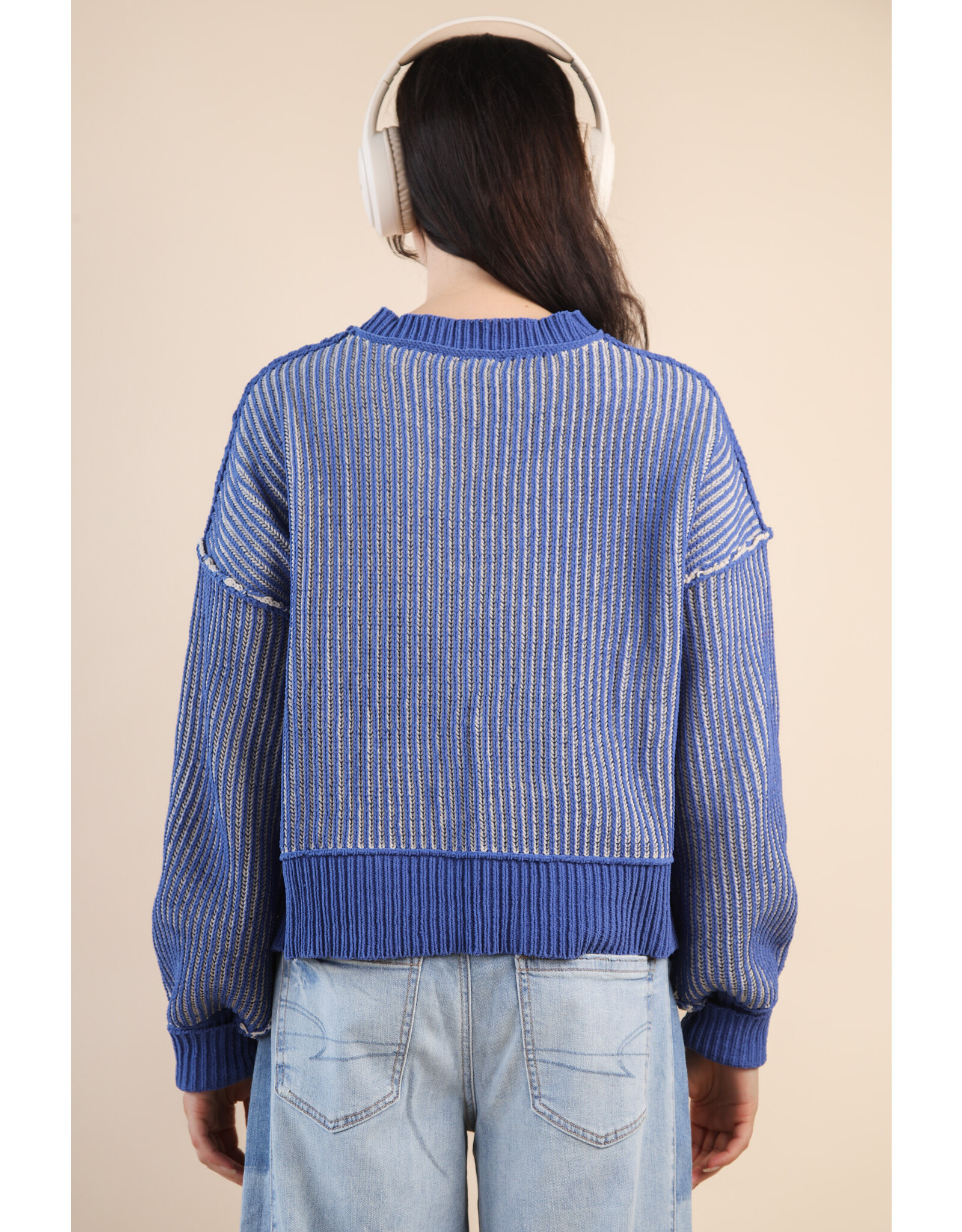 Beatriz Two Tone Royal Blue Stripe Crop Sweater