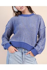 Beatriz Two Tone Royal Blue Stripe Crop Sweater