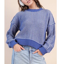 Beatriz Two Tone Royal Blue Stripe Crop Sweater