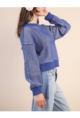 Beatriz Two Tone Royal Blue Stripe Crop Sweater