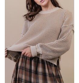 Beatriz Two Tone Ecru Stripe Crop Sweater