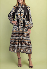 Angelica Black Floral Print Midi Dress