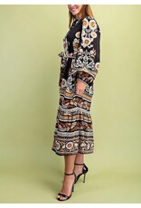 Angelica Black Floral Print Midi Dress