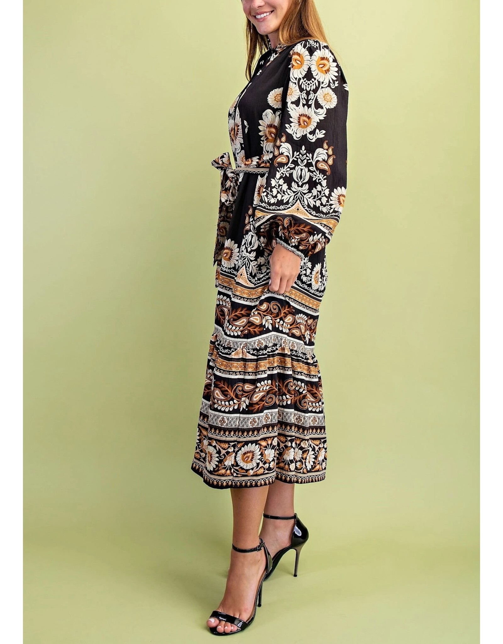 Angelica Black Floral Print Midi Dress