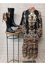 Angelica Black Floral Print Midi Dress