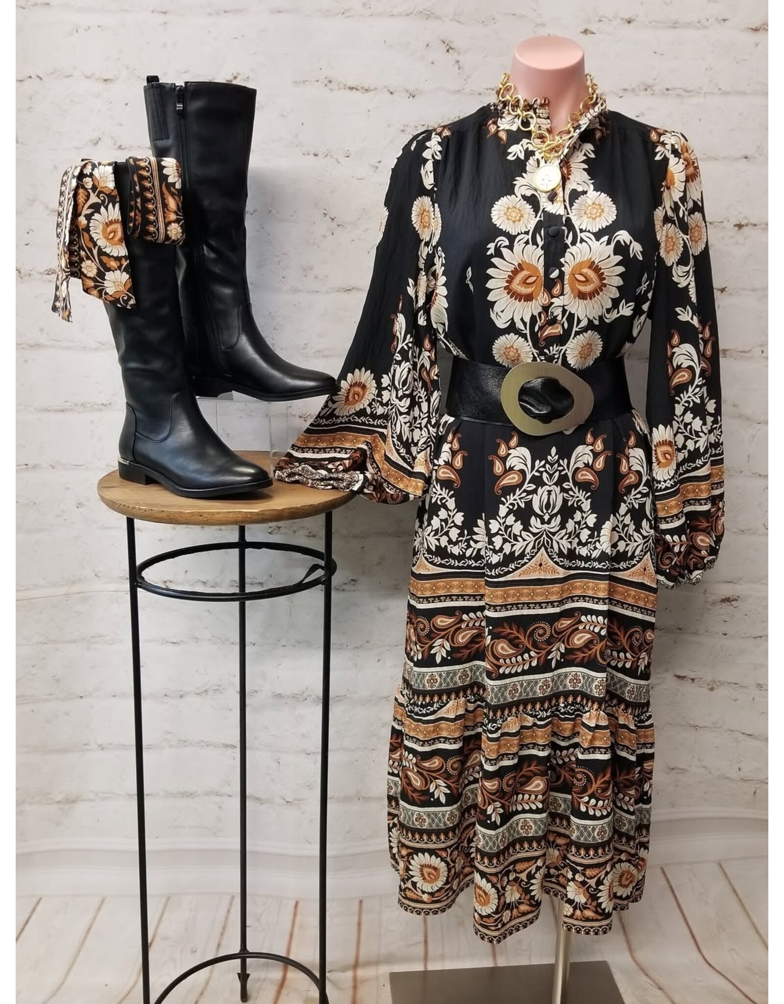 Angelica Black Floral Print Midi Dress