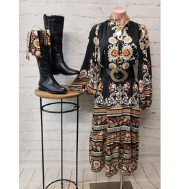 Angelica Black Floral Print Midi Dress