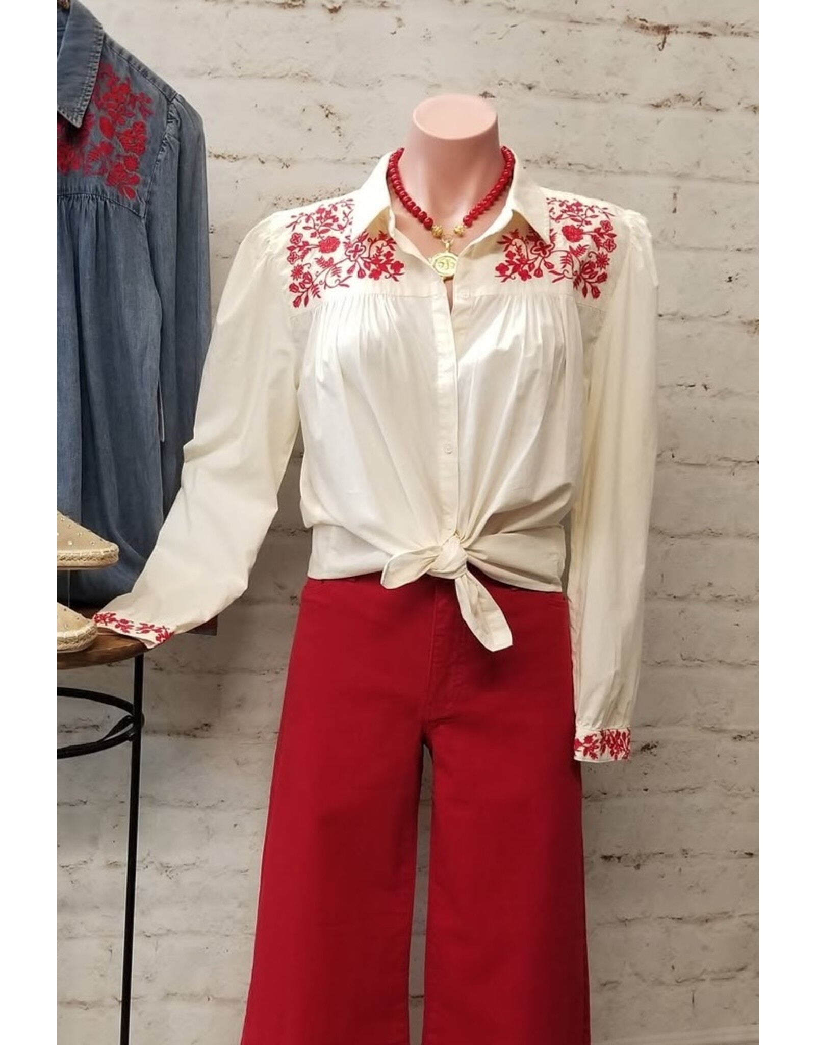 Dear John Denim Dear John Nasrin Novelty Shirt Whitecap Gray with Embroidery