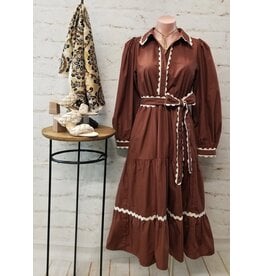 Santina Swirl Trim Brown Midi Dress