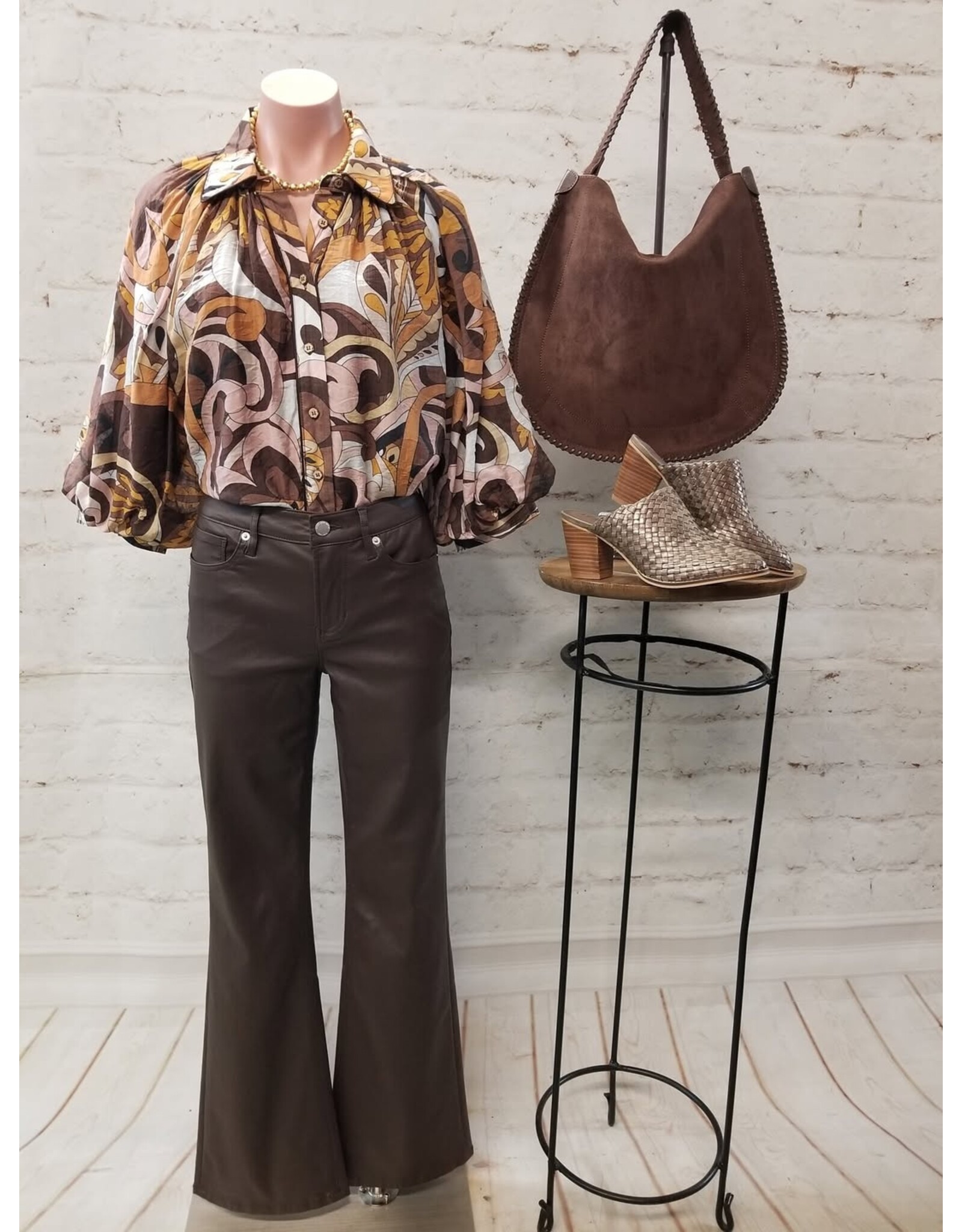 Melia Button Down Raglan Puff Sleeve Top
