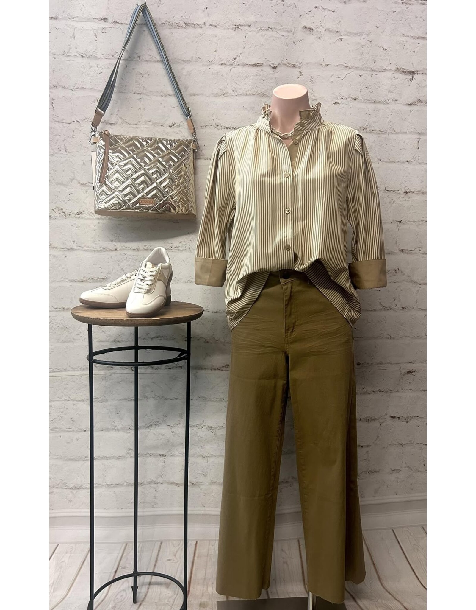 Alvira Stripe Stand Up Collar Top