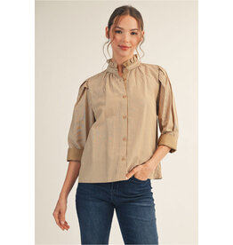 Alvira Stripe Stand Up Collar Top