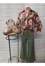 Mahogany 3/4 Puff Sleeve Floral Top