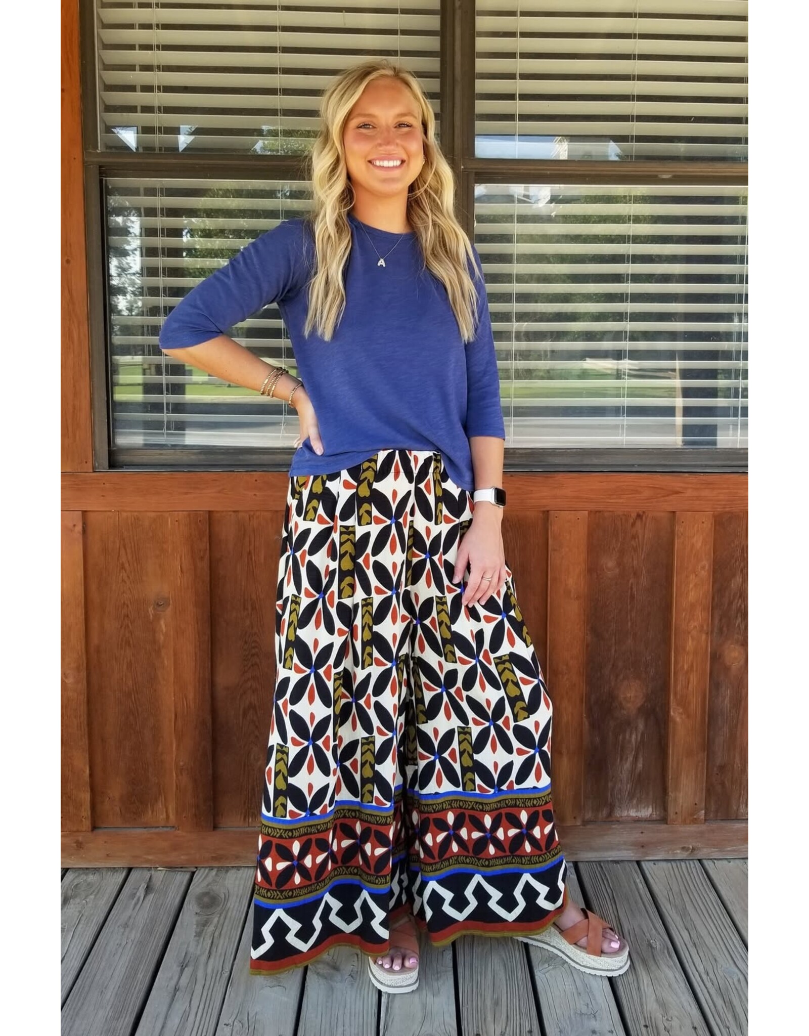 Reyna Tribal Motif Block Print Wide Leg Pants