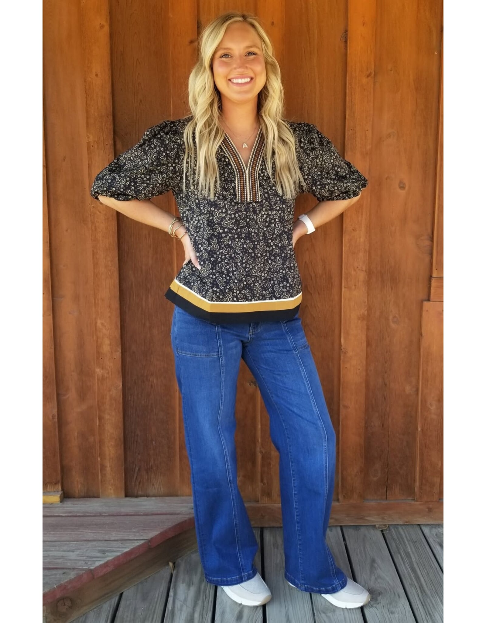 Lexie Puff Sleeve Woven Printed Top