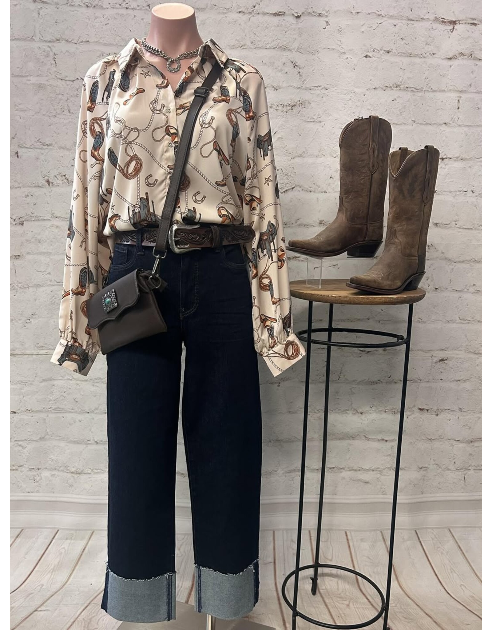 Willa Western Print Satin Top