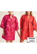 Coletta Puff Sleeves Floral Jacquard Dress Coletta Puff Sleeves Floral Jacquard Dress