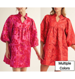 Coletta Puff Sleeves Floral Jacquard Dress