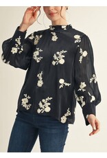 Lediana Floral Embroidered Top Black