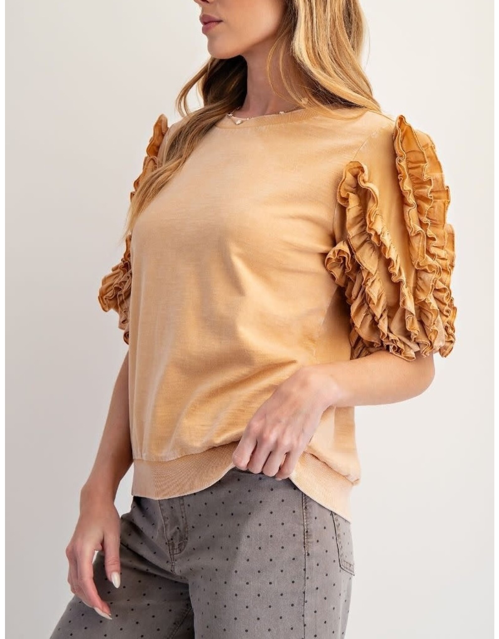Eli Ruffle Sleeve Mineral Wash Top